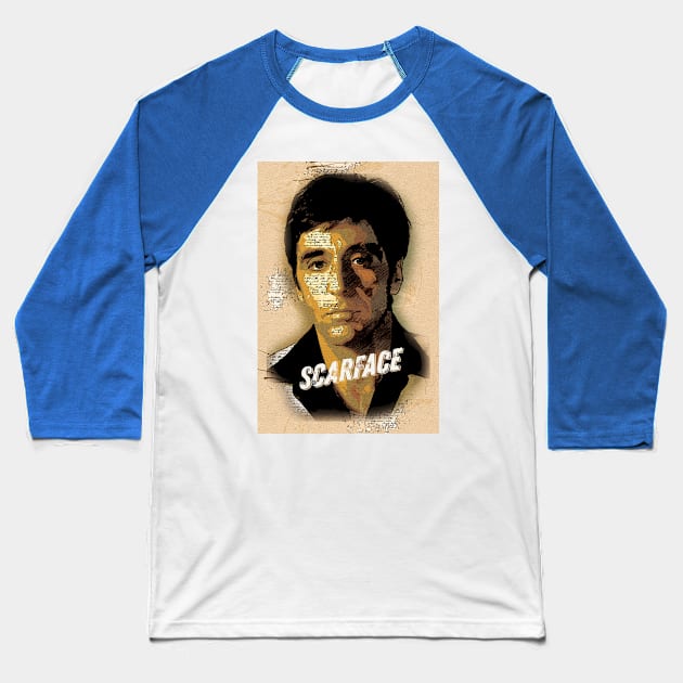 SCARFACE - Vintage Art Style Portrait Baseball T-Shirt by Naumovski